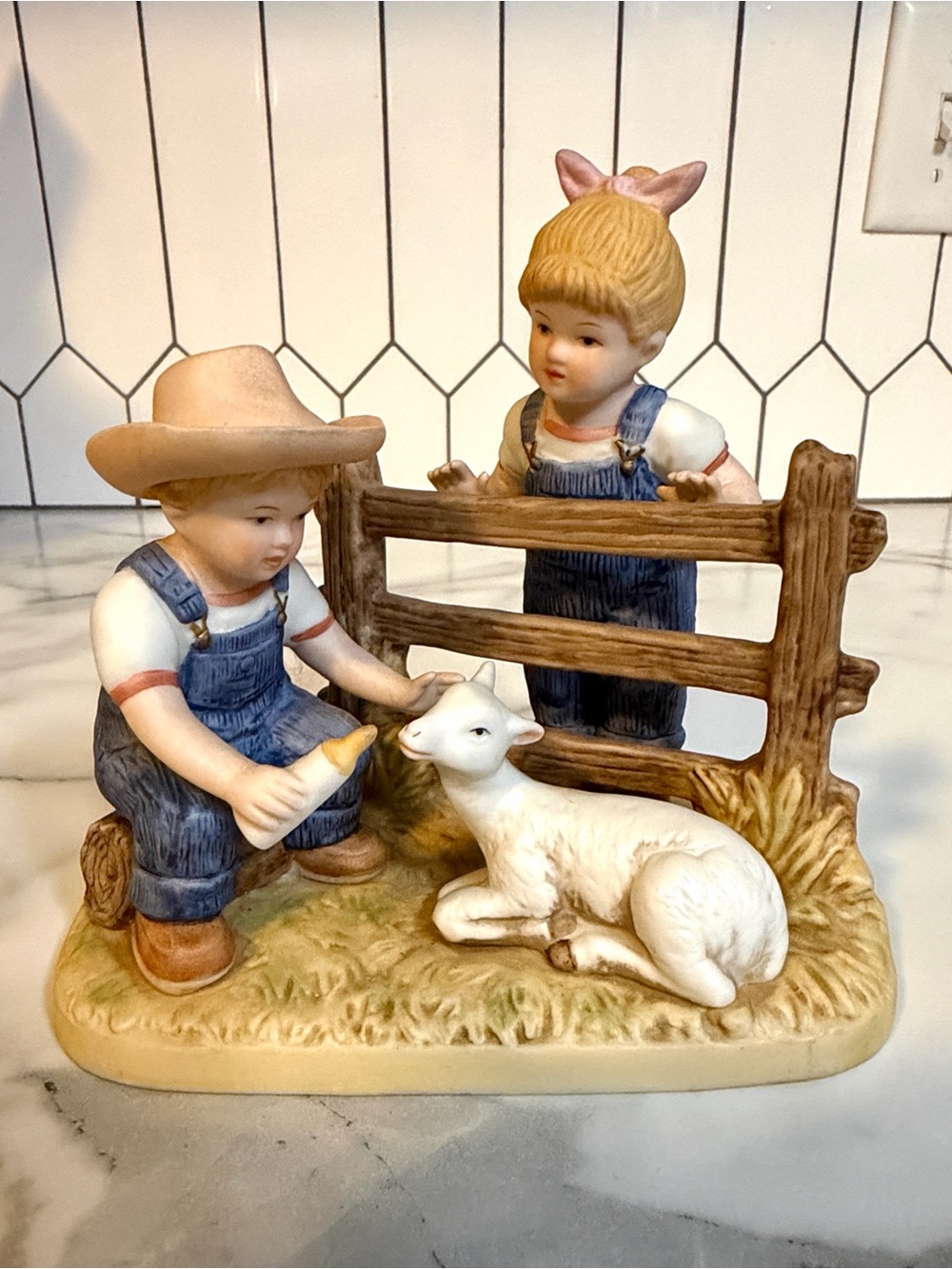 Vintage 1985 Homco Denim Days #8807 Boy & Girl with Baby Goat